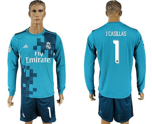 Real Madrid #1 I Casillas Sec Away Long Sleeves Soccer Club Jersey